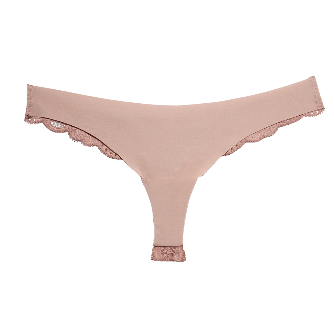 Charlotte Lace Seamless Thong, Tan