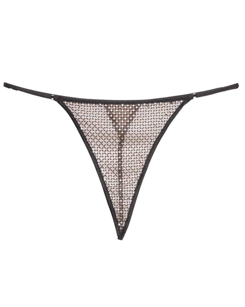 Rhinestone Fishnet V-String, Black