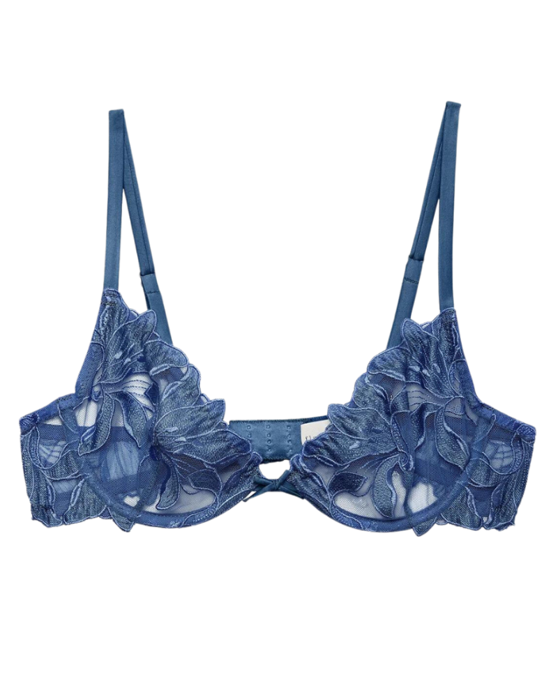 Lily Embroidery Plunge Demi Bra, Denim