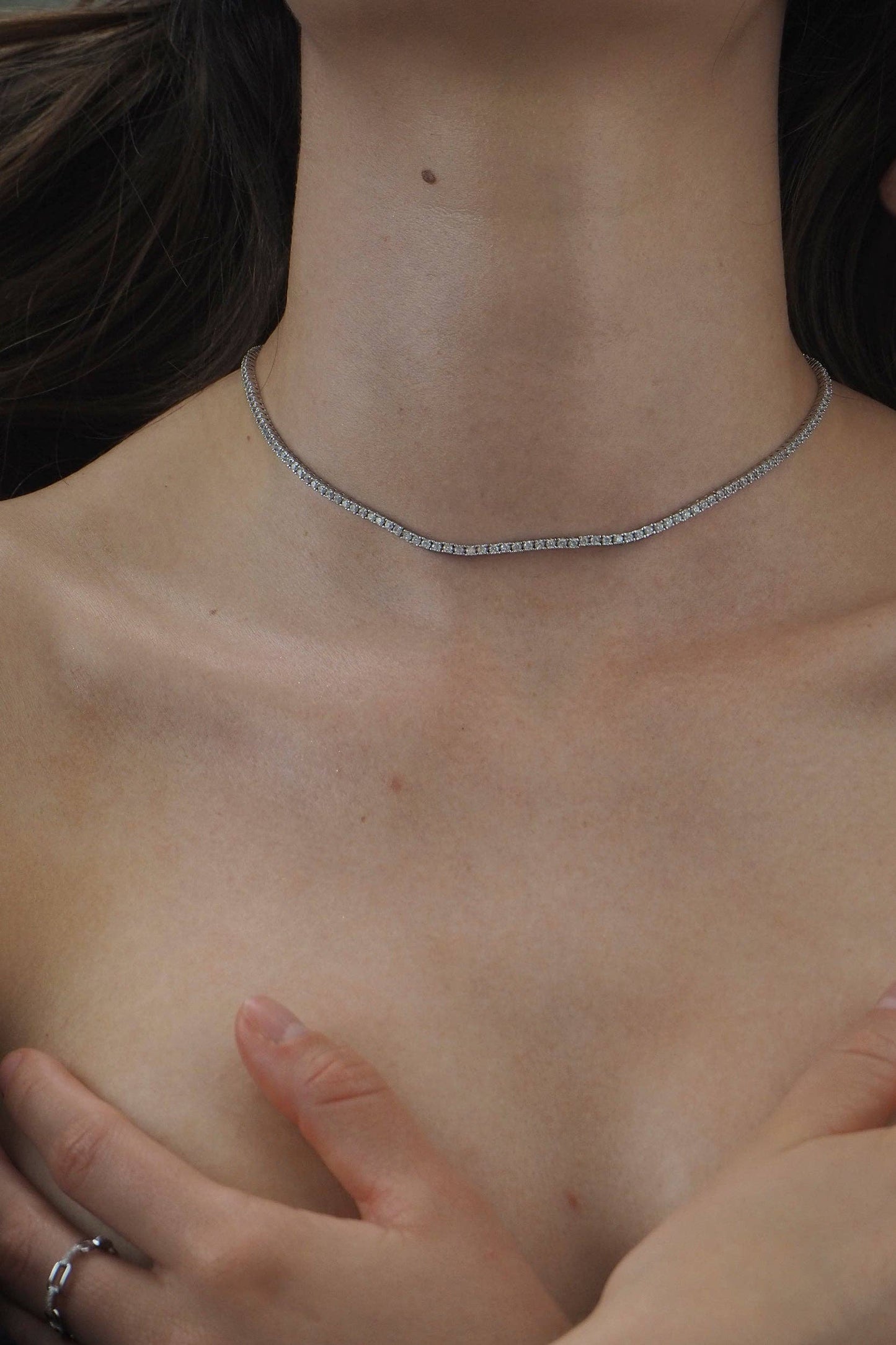 Mini Amina Tennis Necklace, Silver