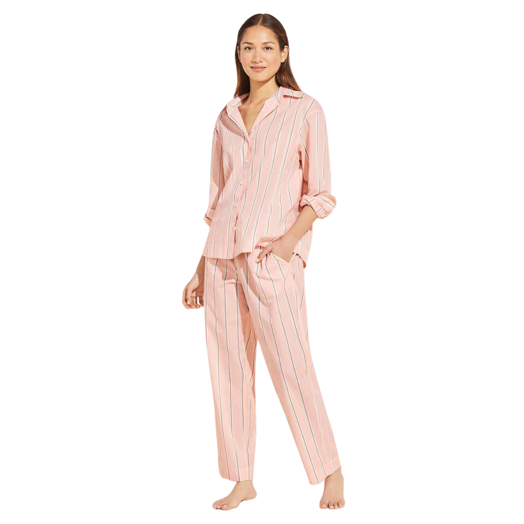 Organic Sandwashed Cotton - The Long PJ Set, Rose Cloud Stripe