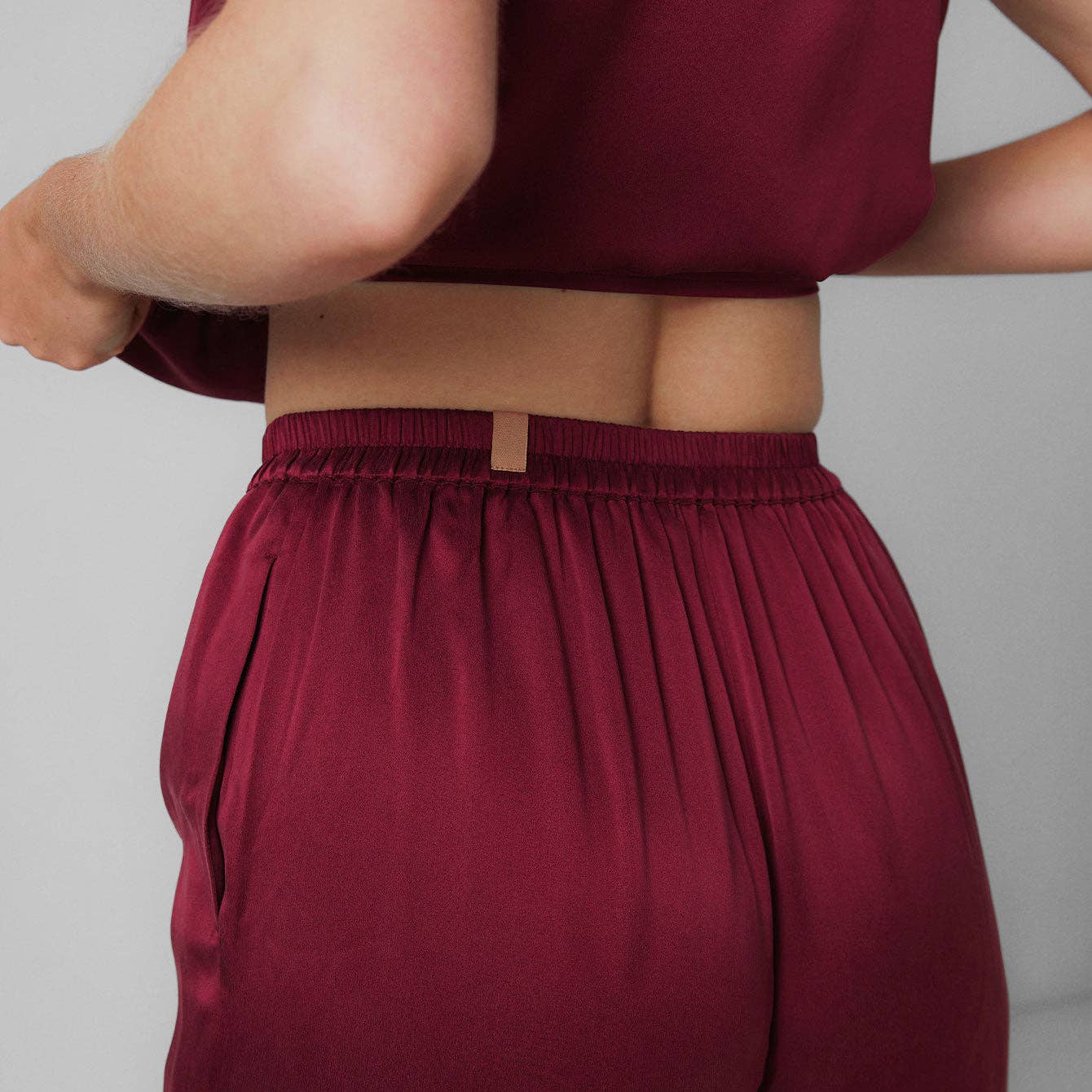 Washable Silk Tank Shaped Pant Set, Wine