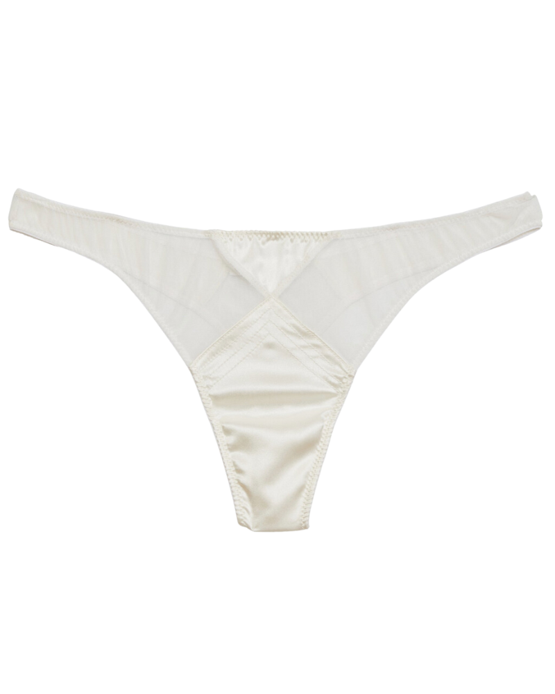 Satin Top Stitch Thong, Ivory