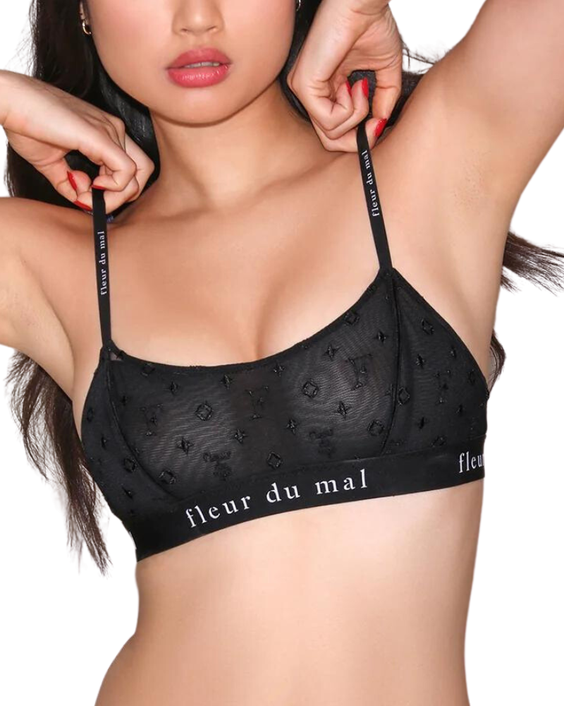Monogram Embroidery Soft Bralette, Black