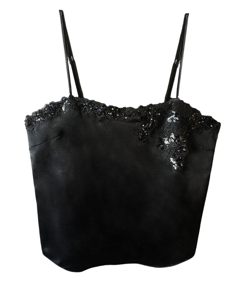 Sequin Violet Appliqué Cami, Black