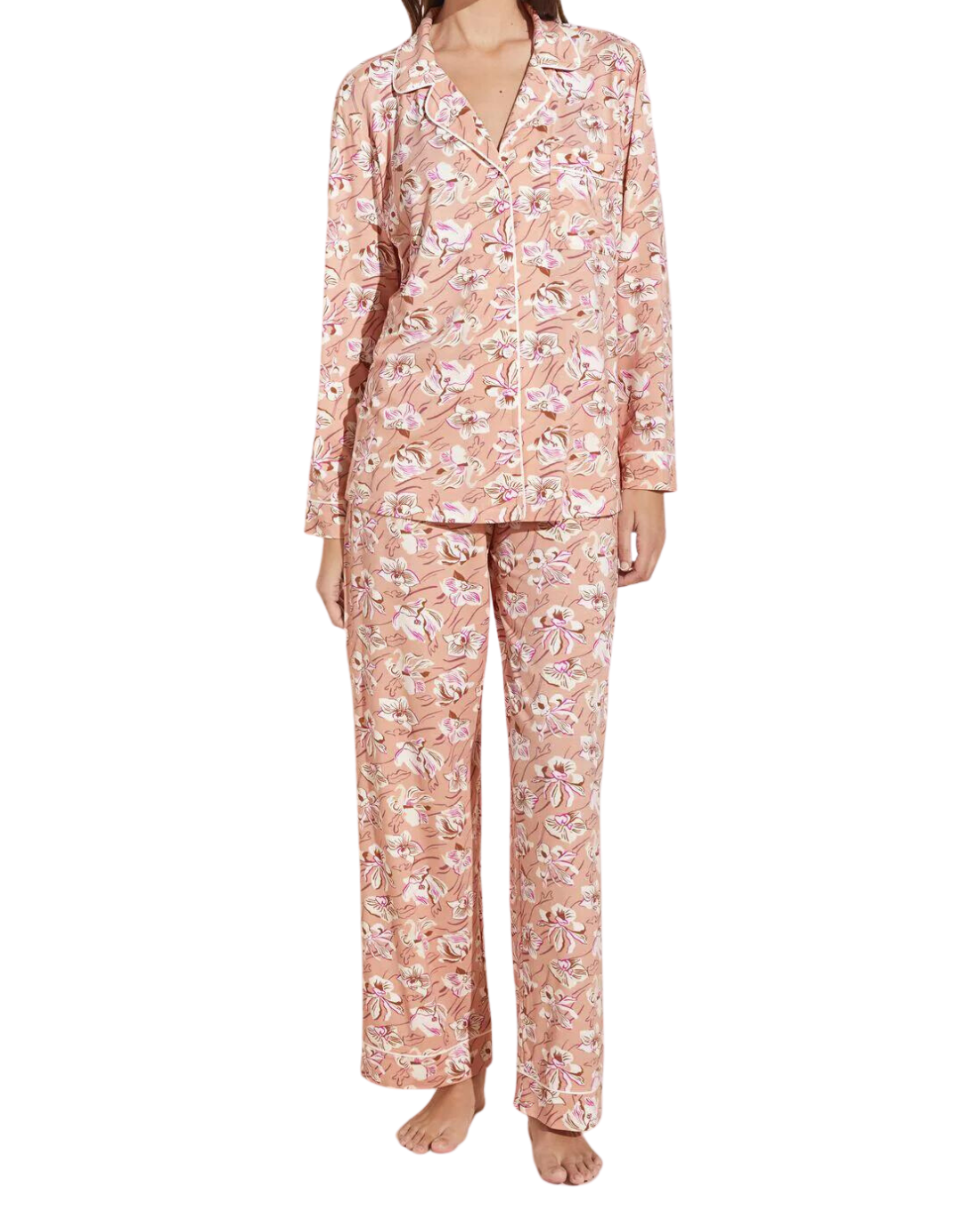 Gisele Printed Tencel Modal Long PJ Set, Fiore Rose Flowers