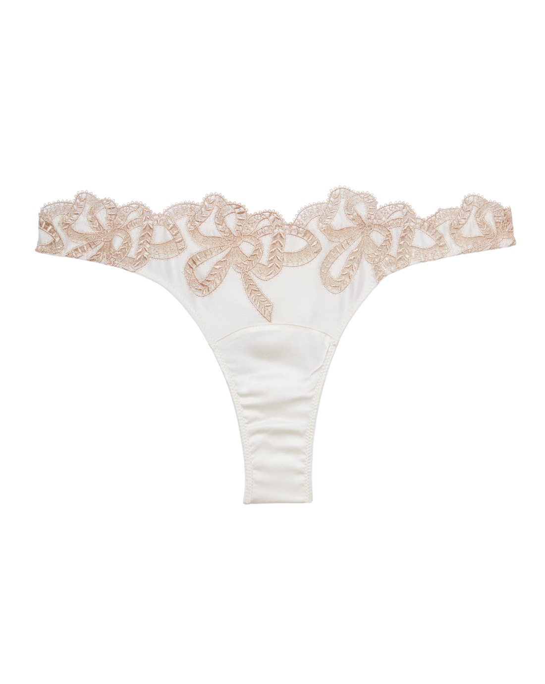 Bow Guipure Embroidery Thong, Ivory