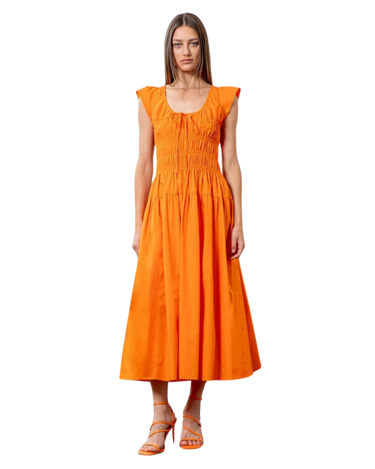 Joey Ruffle Sleeve Midi Dress, Orange