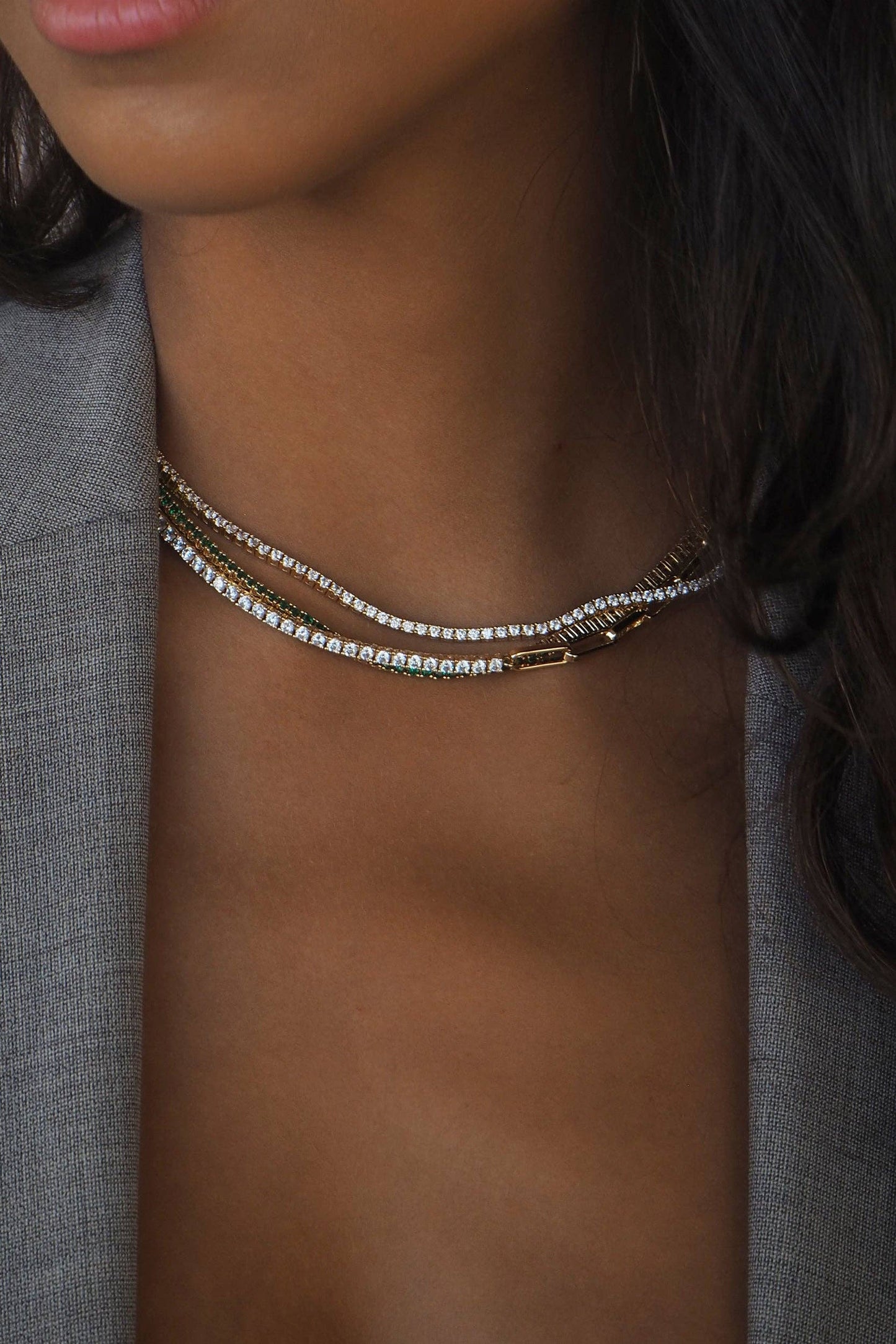 Mini Amina Tennis Necklace, Silver