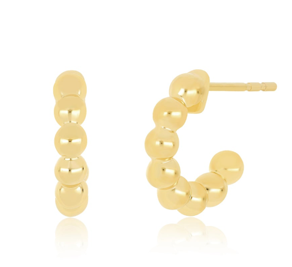 Gold Ball Hoop Earrings, Yellow Gold