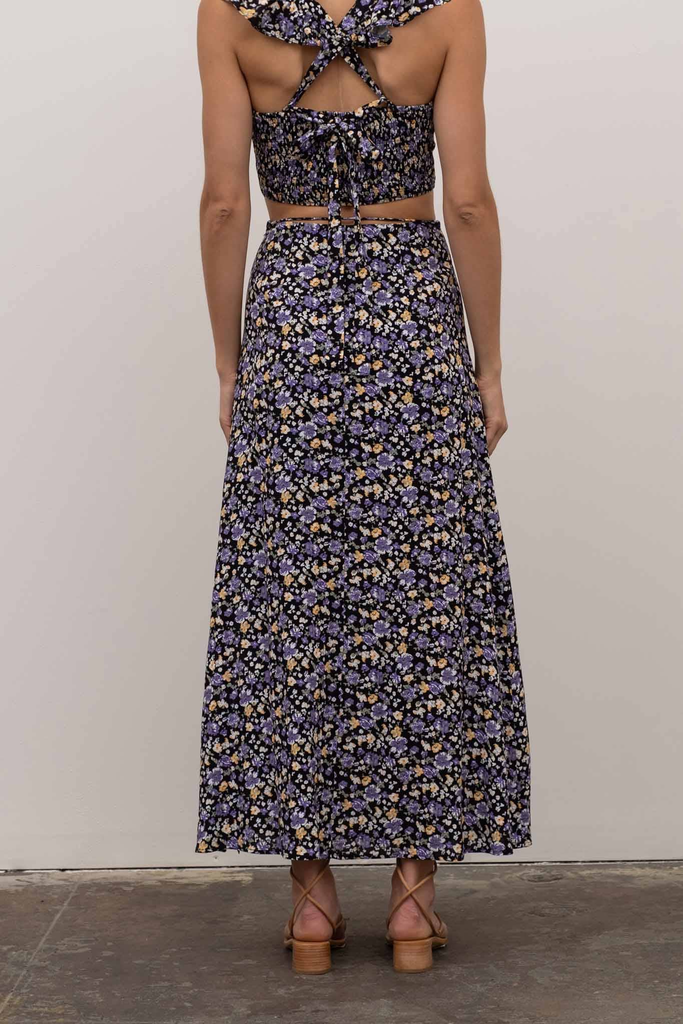 Lee Floral Midi Skirt, Black Multi