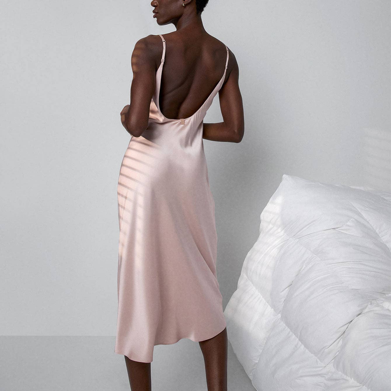 Washable Silk Bias Slip Dress, Delicate Pink