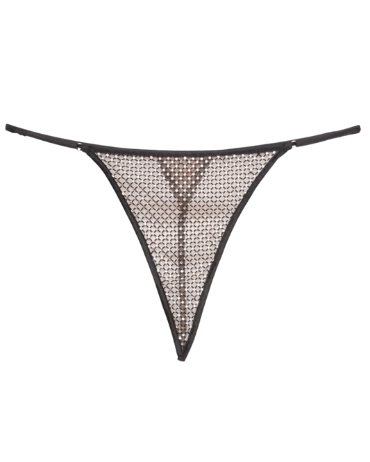 Rhinestone Fishnet V-String, Black