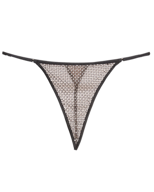 Rhinestone Fishnet V-String, Black
