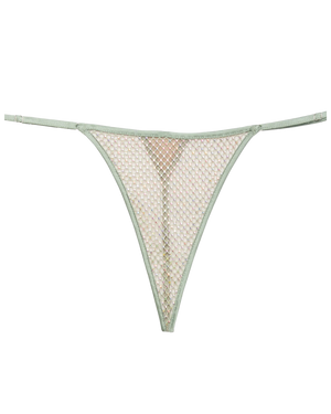 Rhinestone Fishnet V-String, Sage