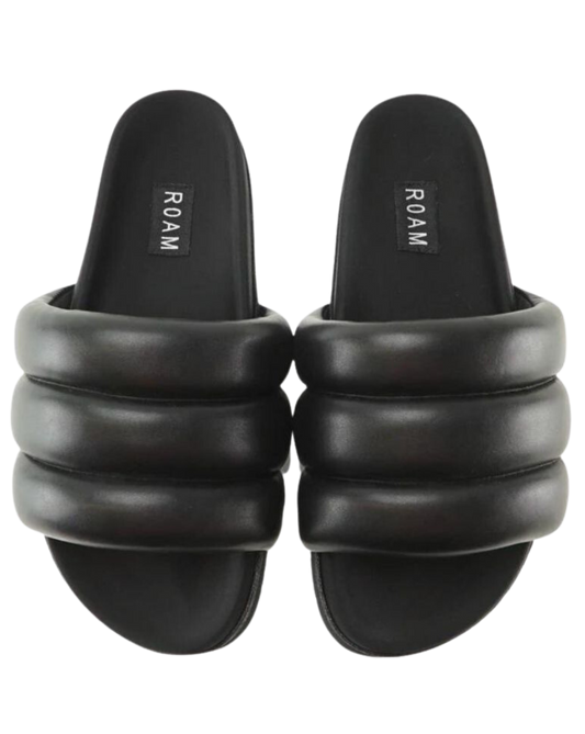 Puffy Vegan Leather Sandals, black