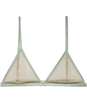 Rhinestone Fishnet Triangle Bra, Sage