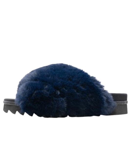 Mink Cloud Slippers, Navy Faux Fur