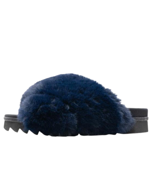 Mink Cloud Slippers, Navy Faux Fur
