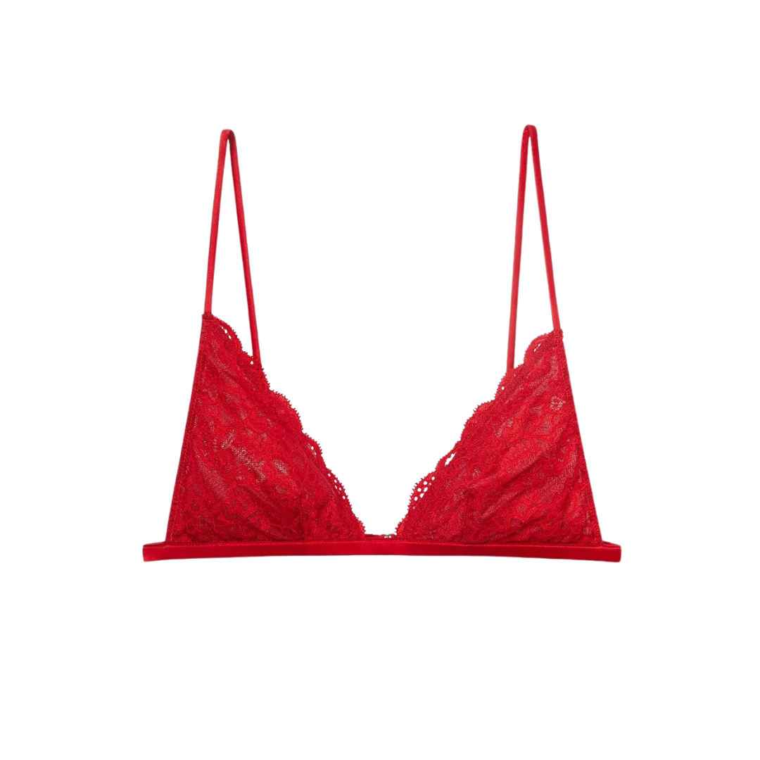 Charlotte Lace Triangle Bra, Red