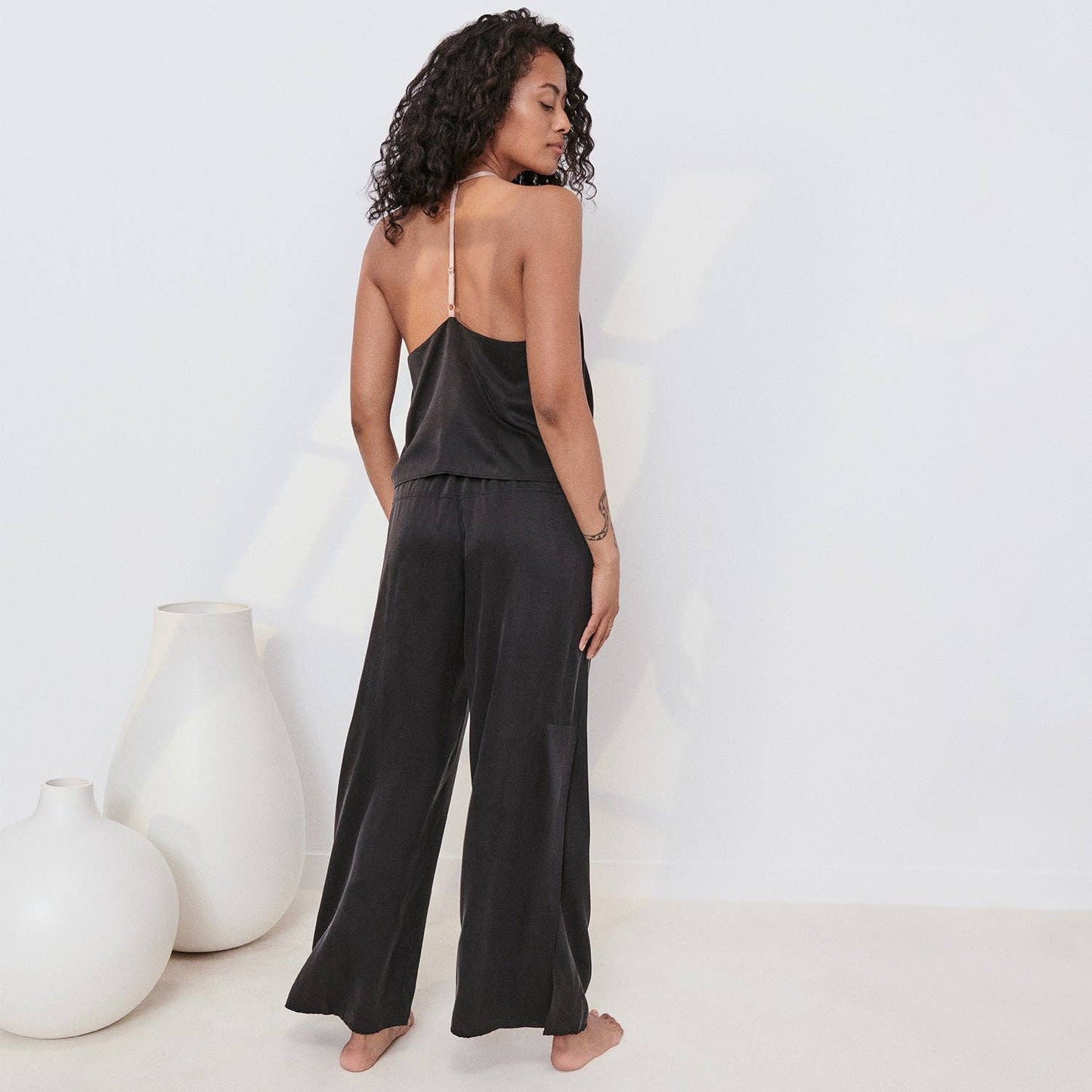 Washable Silk Cami Pant Set, Immersed Black