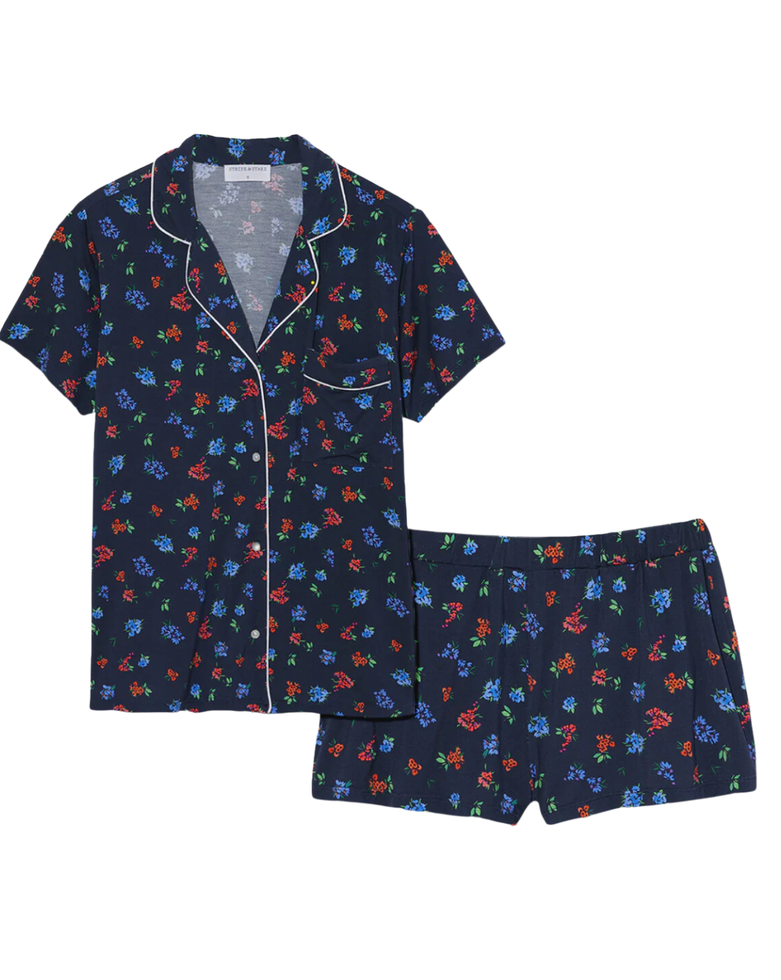 Short Pajama Set, Midnight Bouquet