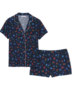 Short Pajama Set, Midnight Bouquet