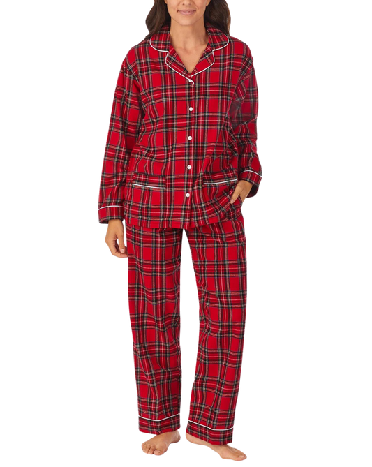 Flannel Long PJ Set, Red Tartan Plaid