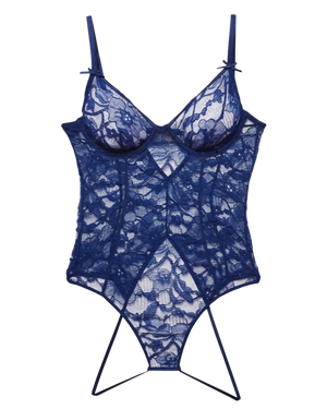 Magnolia Lace Ouvert Bodysuit, Nighttime Blue