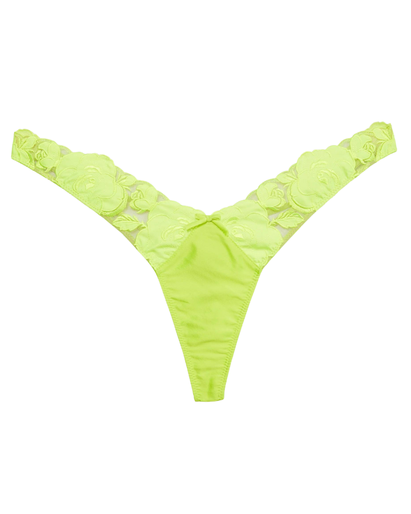 Rose Logo Embroidery Thong, Neon Yellow