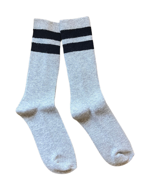 Grandpa Varsity Socks, Grey Navy Stripe