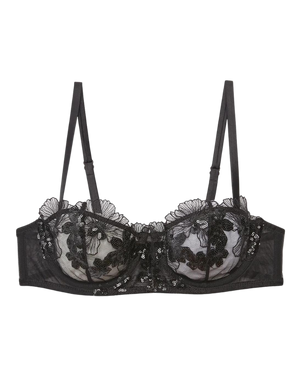 Sequin Violet Embroidery Balconette Bra, Black