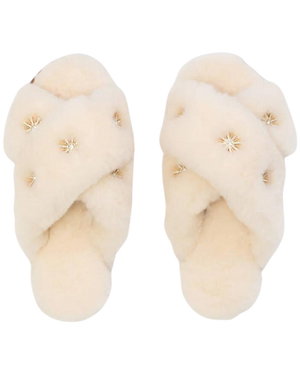 Starburst Sheepskin Slippers, Cream