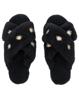 Starburst Sheepskin Slippers, Black