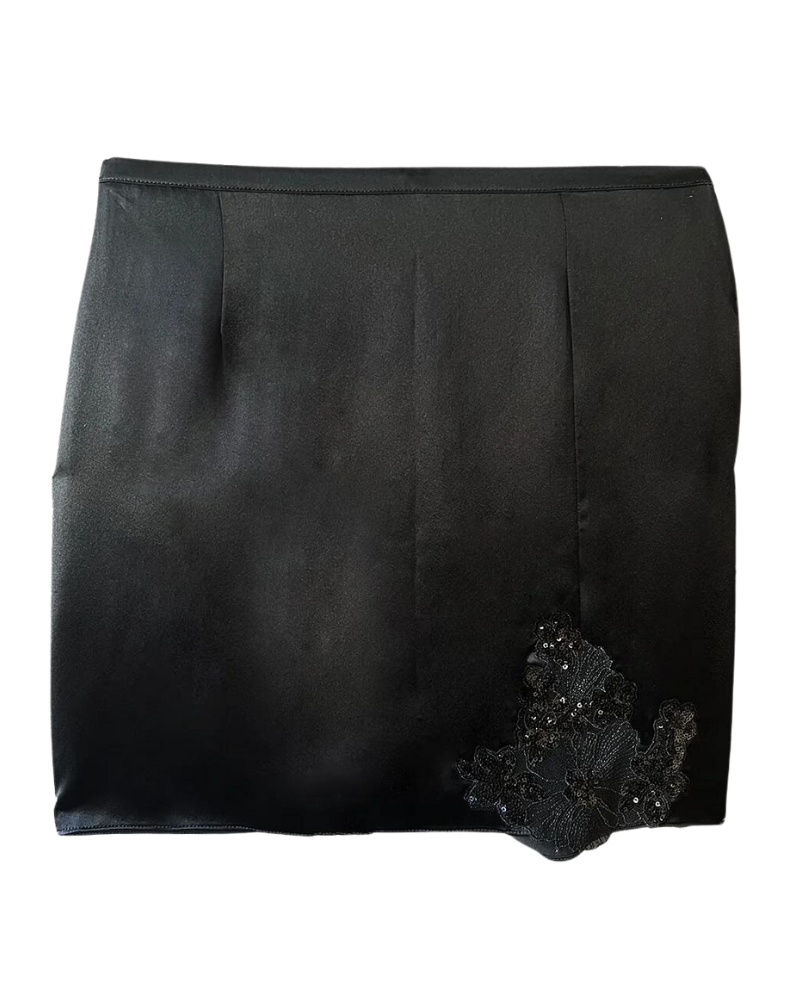Sequin Violet Appliqué Skirt, Black