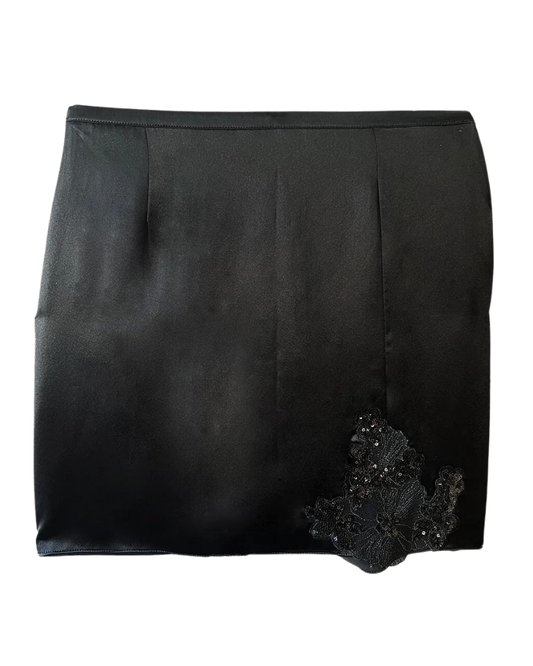 Sequin Violet Appliqué Skirt, Black