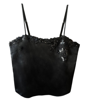 Sequin Violet Appliqué Cami, Black