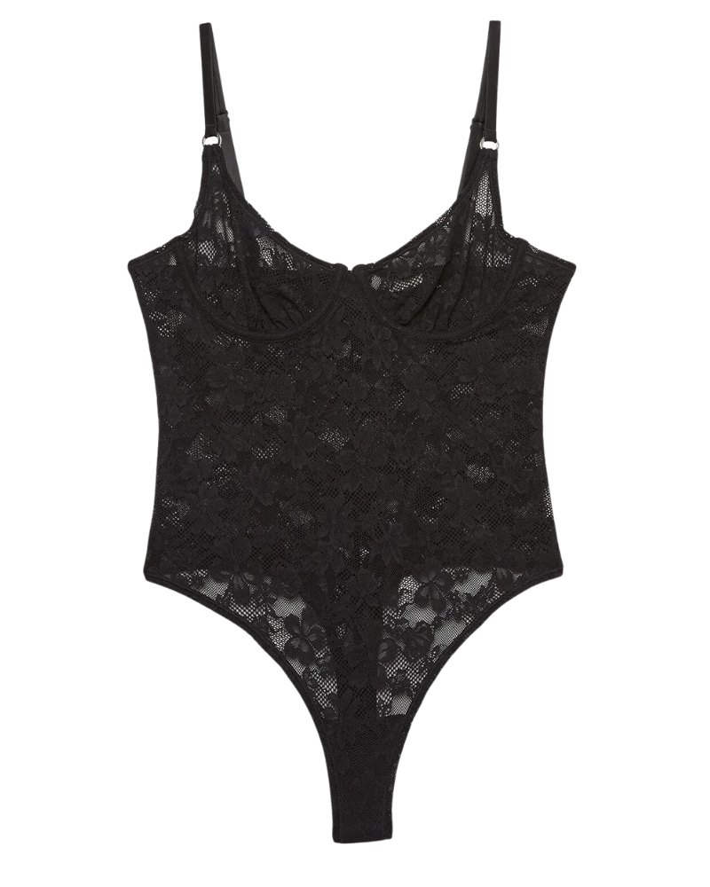 Le Stretch Lace Bodysuit, Black