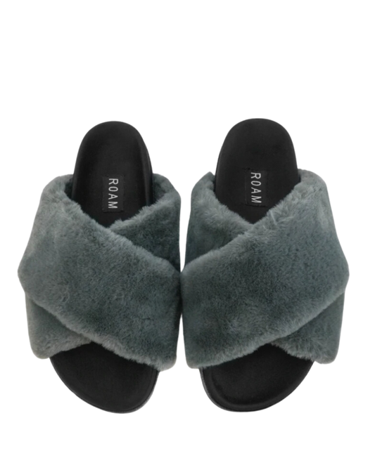 Cloud Slippers, Grey Faux Fur, grey