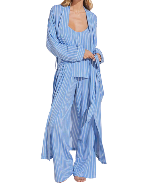 Gisele Printed Long Robe, Nordic Stripes Vista Blue Ivory