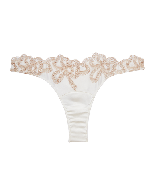 Bow Guipure Embroidery Thong, Ivory