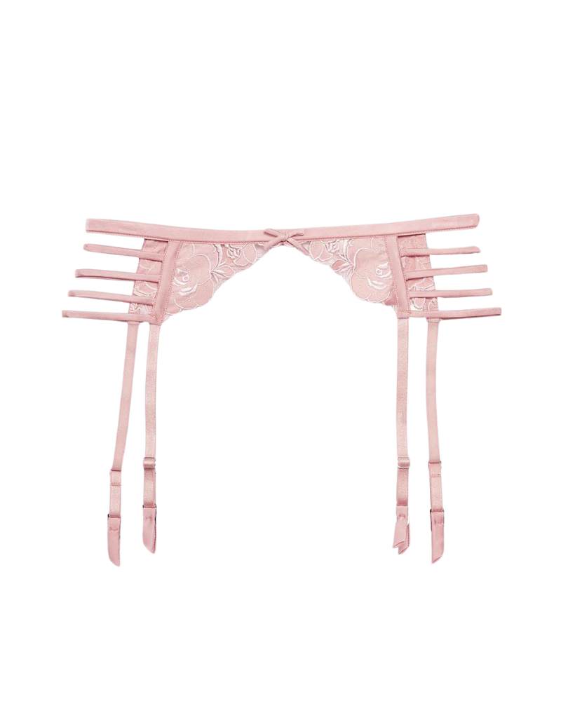 Rose Logo Embroidery Garter Belt, Rose Pink