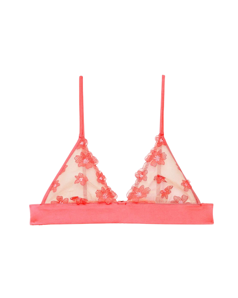 Petal Embroidery Triangle Bralette, Pop Pink