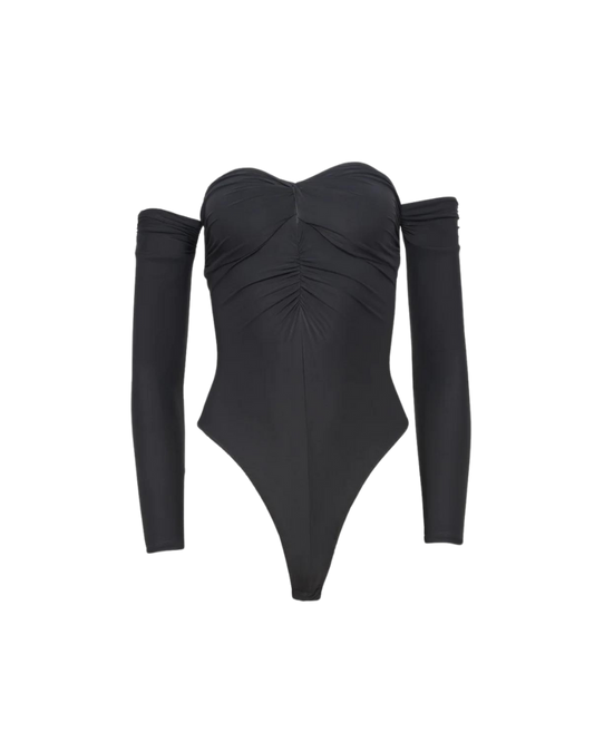 Jersey Ruched Bodysuit, Black