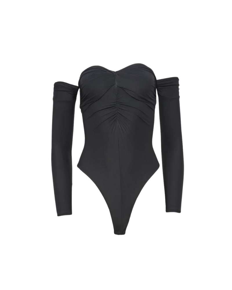 Jersey Ruched Bodysuit, Black