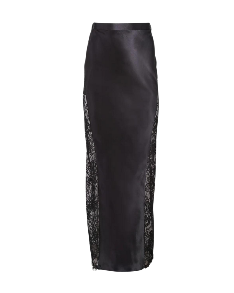 Silk & Lace Maxi Skirt, Black