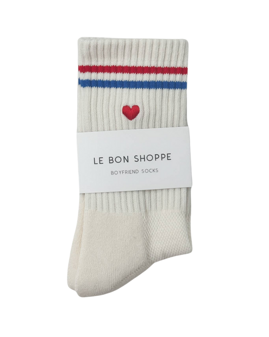 Embroidered Boyfriend socks, Milk Heart