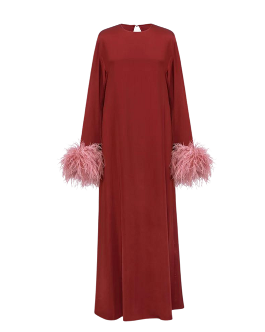 Suzi Maxi Dress with Detachable Feathers, Burgundy