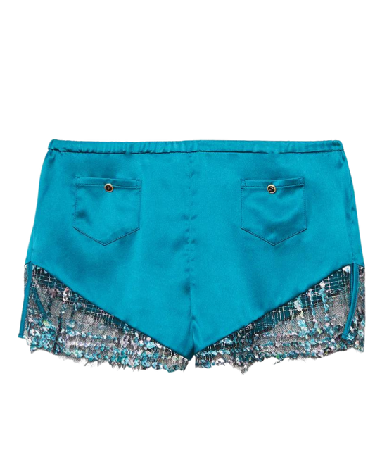 Gabrielle Embroidery Tap Short, Aquamarine