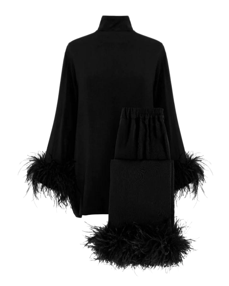 Black Tie Pajama with Detachable Feathers, Black